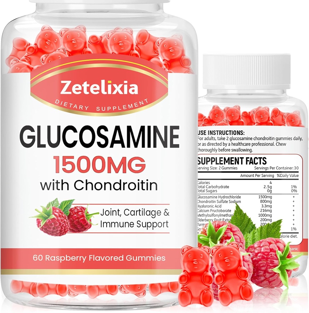 2 Pack Glucosamine Chondritin Gummies, Glucosamine Chondritin avec MSM, Elderberry, Turmeric - Supplément de soutien conjoint pour adultes, hommes et femmes, 120 Comte