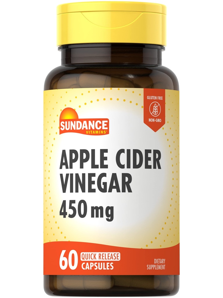 Sundance Apple Cider Vinegar Capsules | 450mg | 60 Count | Non-GMO and Gluten Free Supplement
