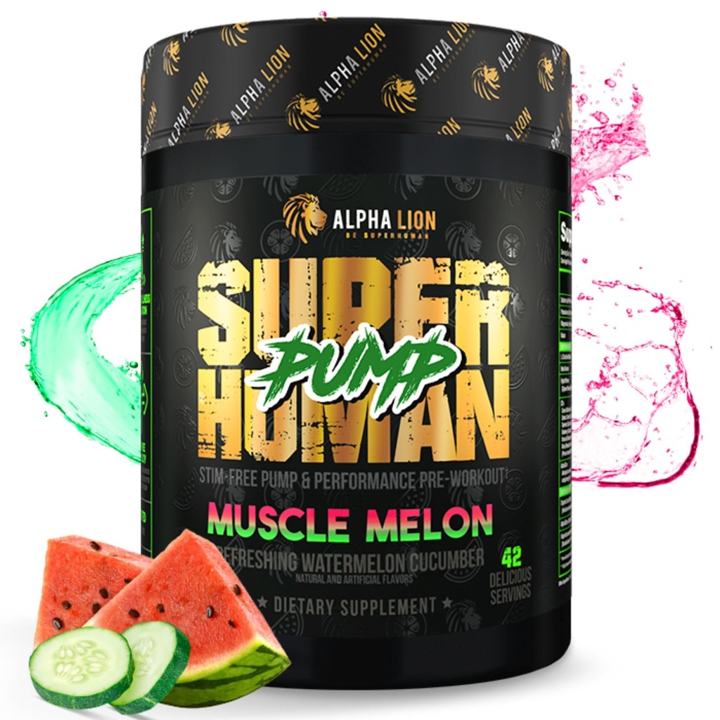 ALPHA LION Pompe Superhumaine Poudre de pré-entraînement, Supplément de pré-entraînement sans caféine et sans Stim, Booster à oxyde nitrique, gaineur musculaire, énergie et focus (42 portions, Muscle Melon Flavor)