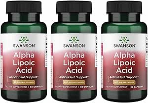 Swanson Alpha Acide lipoïque - Supplément naturel soutenant des niveaux de pression artérielle sains déjà à l'intérieur d'une gamme normale - favorise le métabolisme des glucides - (60 capsules, 600 mg chacune) (3 boîtes)