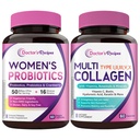 Doctor's Recipes Women’s Probiotic & Collagen Complex Bundle, Digestive, Vaginal & Urinary Health, Hair, Nails, Skin Health, Delayed Release Probiotic Capsules 60ct & Collagen Complex Capsules 60ct