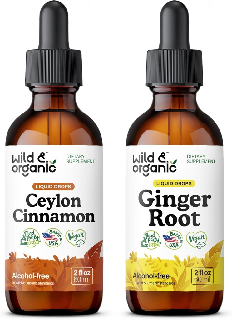 Wild & Organic Ceylon Cinnamon Tincture 2 fl oz & Ginger Root Tincture 2 fl oz