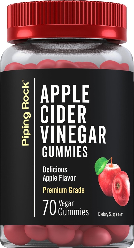 Piping Rock Apple Cider Vinegar Gummies | 70 Count | Apple Flavor | Premium Grade ACV Supplement | Vegan, Non-GMO, Gluten Free