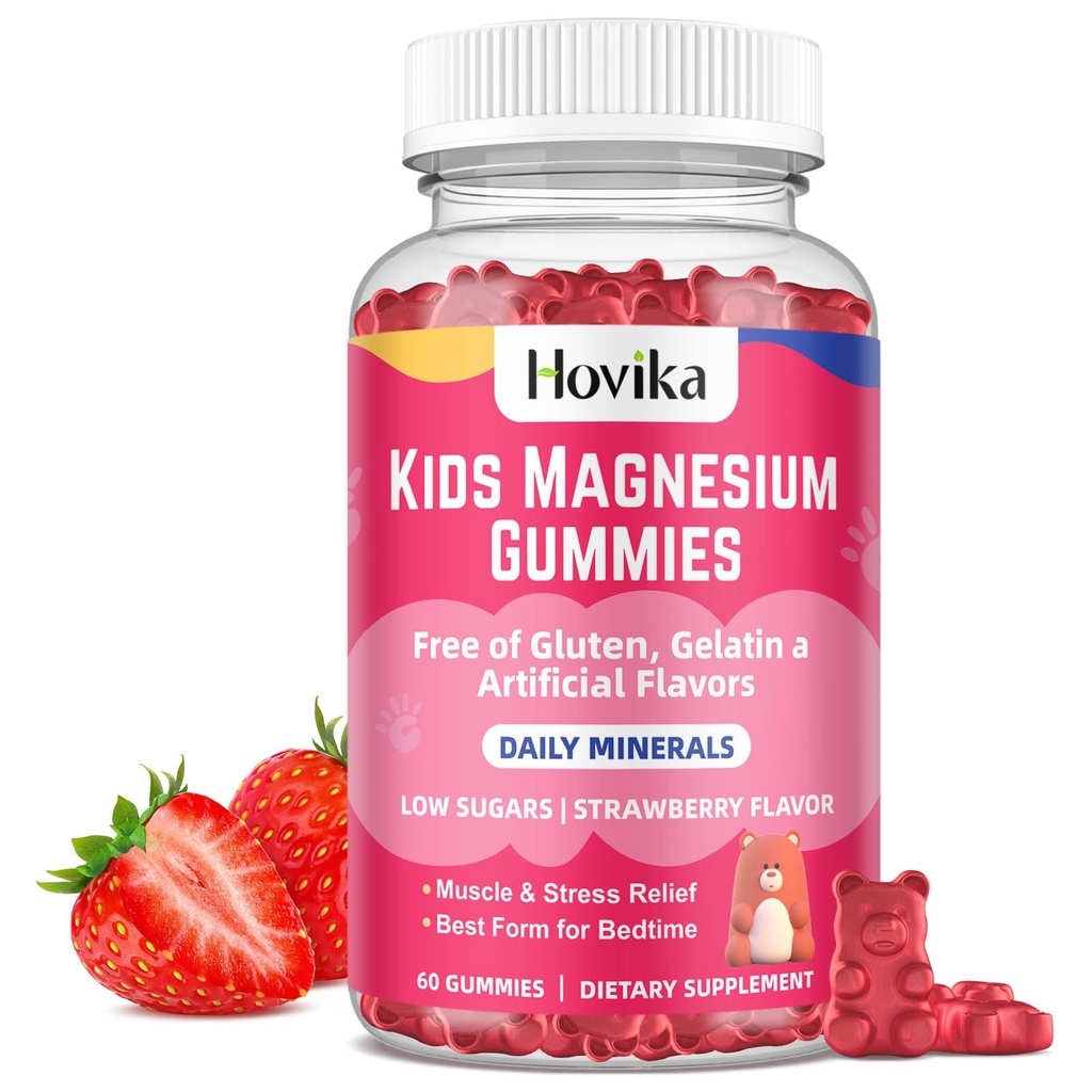 Gommies de magnésium pour les enfants - Citrate de magnésium + Vitamine B6 & D3 - Grande dégustation pour les enfants Gommies de magnésium calme pour la santé des os et des muscles Nerve pour les enfants Bien-être, Fraise végétalienne Flavor 60 Comte