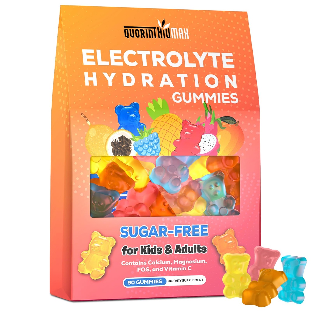 Gommies d'électrolyte sans sucres Gommies d'énergie d'hydratation d'électrolyte pour la course à pied et les sports - Chews d'énergie avec calcium et vitamine C pour les enfants et les adultes, saveurs mixtes multiples, sans gluten, 90 comte