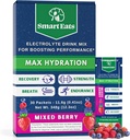 Smart mange de la poudre d'électrolyte - 1,690mg Electrolytes, 9 minéraux et vitamines essentiels, 5 antioxydants, hydratation rapide et énergétique, conçue par les médecins, <1 Gram Sucre, Arôme des baies acides - 30 paquets