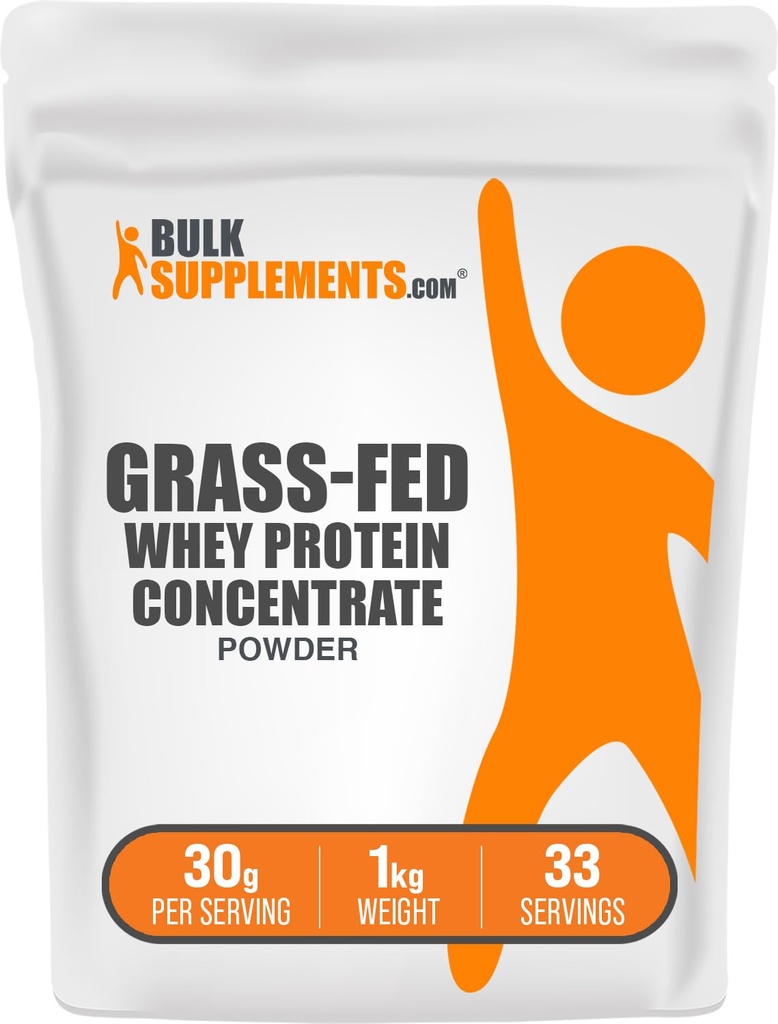 BulkSupplements.com Grass Fed Whey Protein Powder - Whey Protein Concentrate Powder - Unflavored & Gluten Free, 30g per Serving, 1kg (2.2 lbs) (Pack of 1)