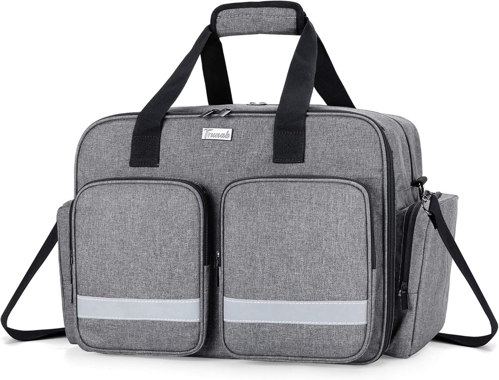 Trunab Sac médical - Sac de premiers soins vide pour l'infirmière, le médecin, le paramédic - Sac d'infirmière de soins à domicile avec couche rembourrée pour ordinateur portable - Design breveté - Gris