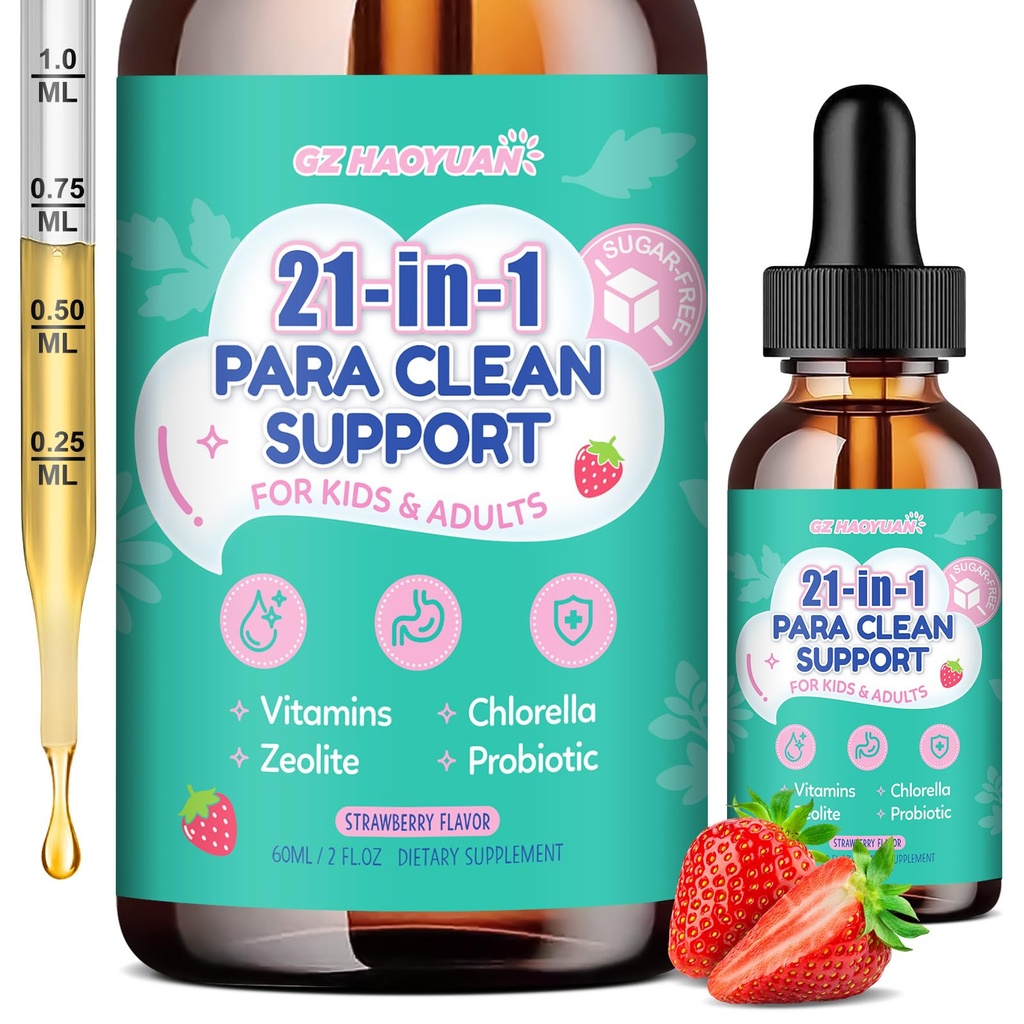 21 in 1 Herbal Gut Cleanse Drops – Wormwood, Black Walnut, Zeolite, Chlorella, 10B Probiotics & Clove – Supports Digestive Health Liquid Detox for Adults & Kids, Alcohol-Free, Strawberry Flavor, 2oz
