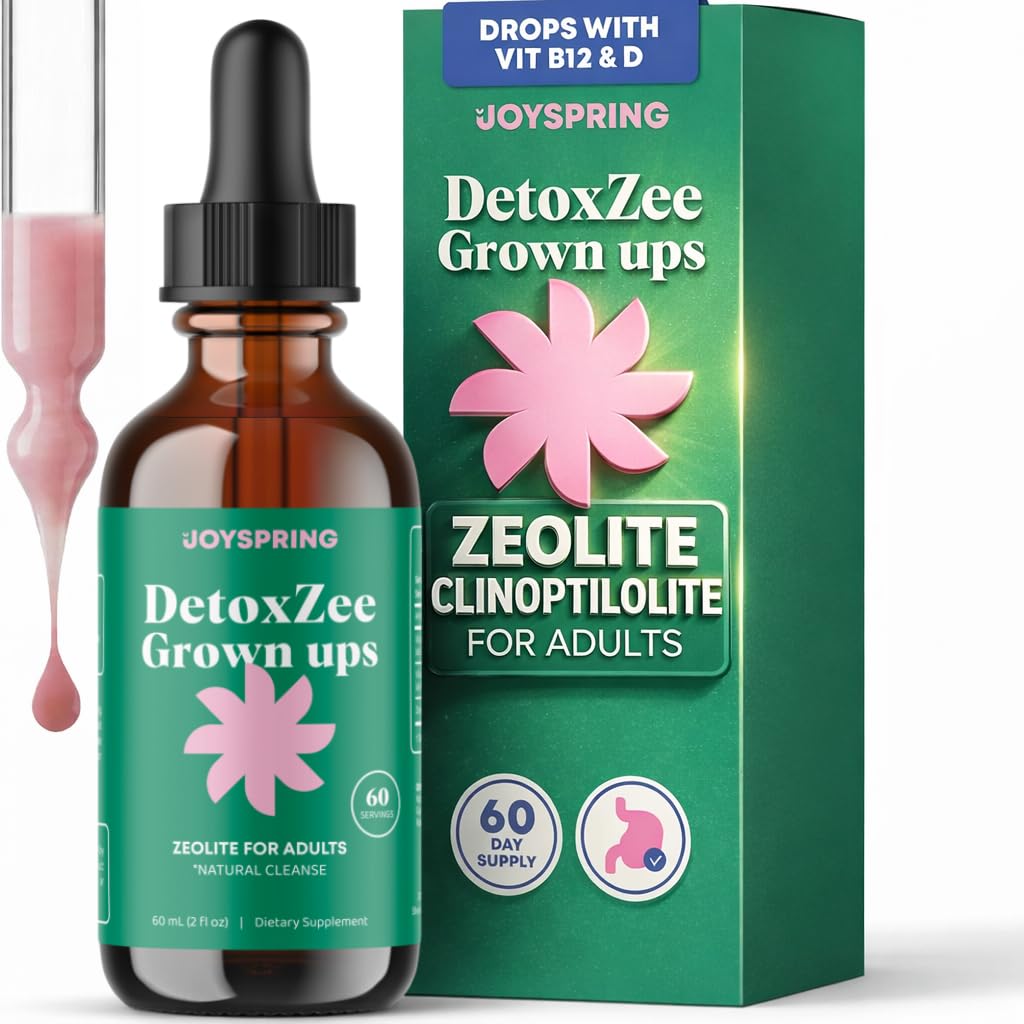 JoySpring DetoxZee Zeolite Drops for Adults, B12 and D3, 60 Day
