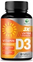 Vitamine D3 5000 UI Softgels (125 mcg) - Vitamines extra-fortes D-3 Supplément alimentaire pour os, dents, santé musculaire et immunitaire, absorption rapide Mini D Softgel, non-OGM, sans gluten - 60 Compte