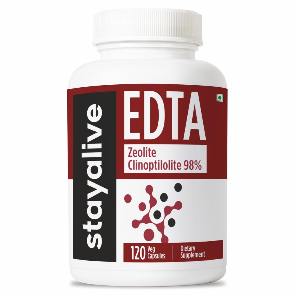 STAY ALIVE EDTA Capsules 1500mg with Zeolite 98% and Kale Extract Powder, 120 Pills, Non-GMO & Gluten Free Calcium Disodium EDTA Supplement