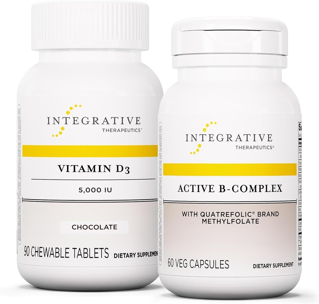 Ensemble thérapeutique intégratif avec complexe B actif, 60 capsules et vitamine D3 125 mcg, 90 croustilles - complexe B actif pour soutenir le métabolisme énergétique* - vitamine D3 pour soutenir la santé des os*
