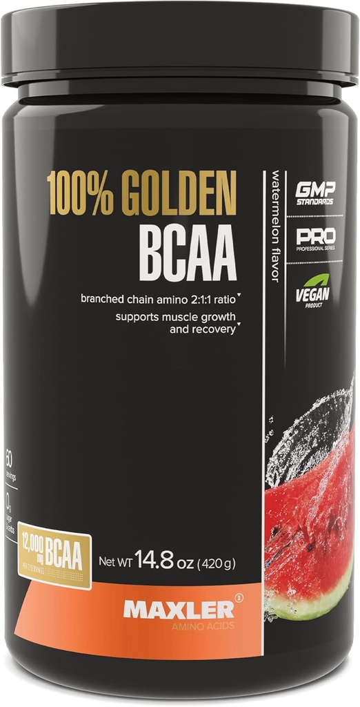 Maxler 100% Golden BCAA poudre - intra et post-entraînement boisson de récupération pour la récupération accélérée des muscles et la croissance musculaire maigre - 6 g Vegan BCAAs Amino Acides - 60 portions - pastèque