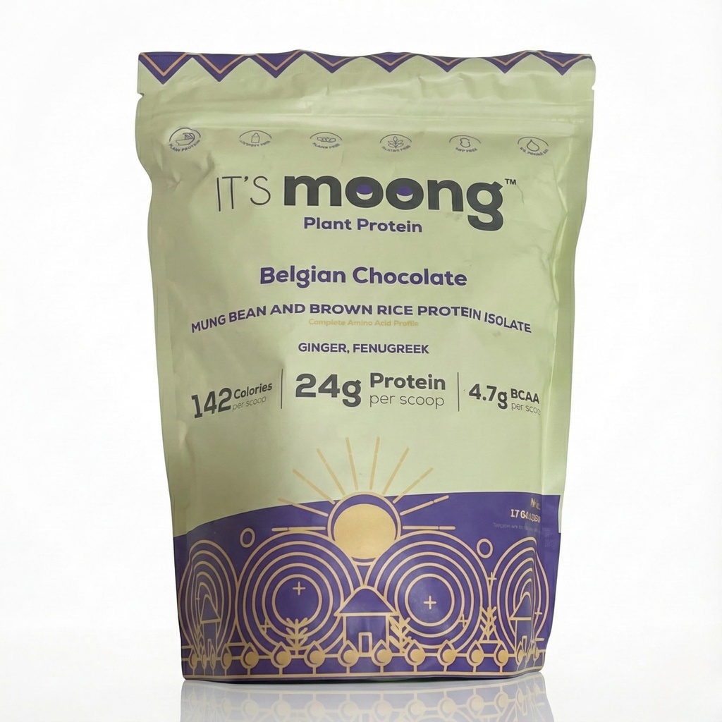 It’s Moong Plant Protein Powder, Belgian Chocolate | Mung Bean & Brown Rice Protein Isolate, Ginger & Fenugreek, 24g Protein & 4.7g BCAA | Vegan, Gluten Free, Dairy Free, Sugar Free | 17.64 oz (500g)