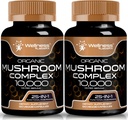 WELLNESS LABSRX Mushroom Supplément Capsules 10:1 Extrait, Mushroom complexe Capsules 1000mg, Lions Lamane Supplément avec la queue de dinde, Cordyceps, Reishi - 2 Pack