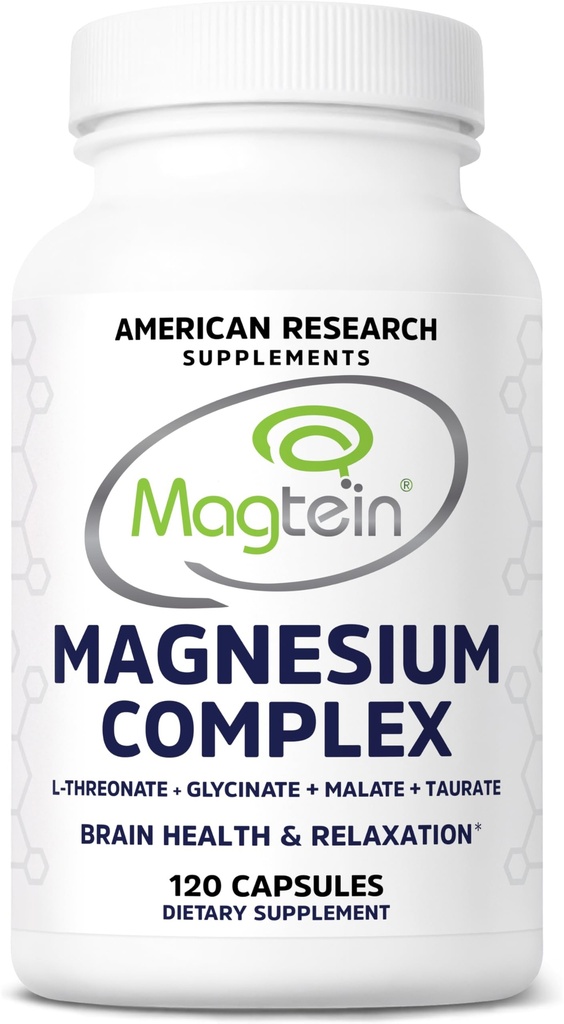 Magnesium L-Threonate Complex | 4 Highly Bioavailable Forms - (Patented Magtein™) Magnesium L-Threonate, Glycinate, Malate, Taurate | No Oxide | Brain Health, Sleep Support | 300mg Serving | 120 Caps
