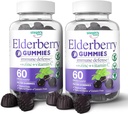 Gummées de baies aînées avec vitamine C et zinc - Immune Booster Gummées de baie aînée pour adultes et enfants - Vegan Natural Ingredients Multivitamines de défense avec support antioxydant (120 Gummées)
