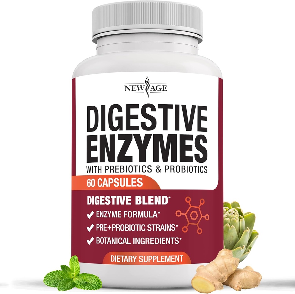 NOUVELLES Enzymes digestives d'ÂGE pour la santé des Guts - Enzymes multiples probiotiques avec prébiotiques et probiotiques avec lipase pour les femmes et les hommes pour la santé digestive, Enzymes quotidiennes pour la digestion - Compte 60