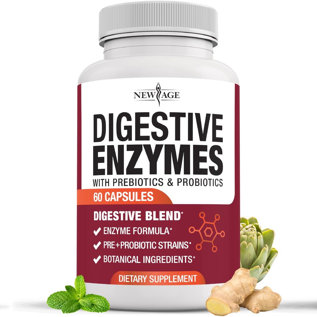 NOUVELLES Enzymes digestives d'ÂGE pour la santé des Guts - Enzymes multiples probiotiques avec prébiotiques et probiotiques avec lipase pour les femmes et les hommes pour la santé digestive, Enzymes quotidiennes pour la digestion - Compte 60