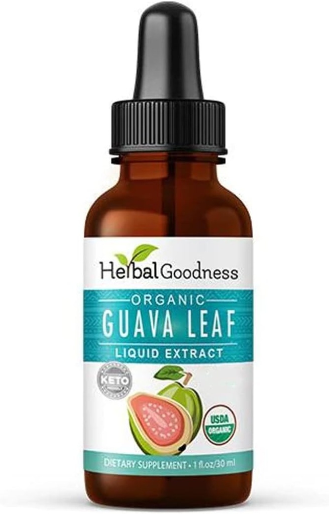 Guava Leaf Extract - Organic Guava Leaves - Hojas de Guayaba for Health & Wellness, Immune Support, Hair, Skin and Nails Supplement | Non-GMO |1oz Bottle - Herbal Goodness