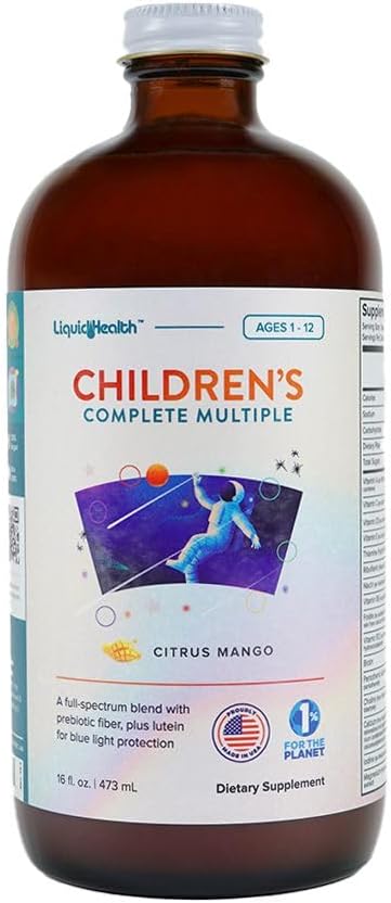 LIQUIDHEALTH Multivitamine liquide complète pour les enfants, les tout-petits - Vitamines essentielles, nutriments et minéraux, soutien immunitaire, Gut Health - Fabriqué aux États-Unis, végétalien, non OGM, sans sucre (16 oz)