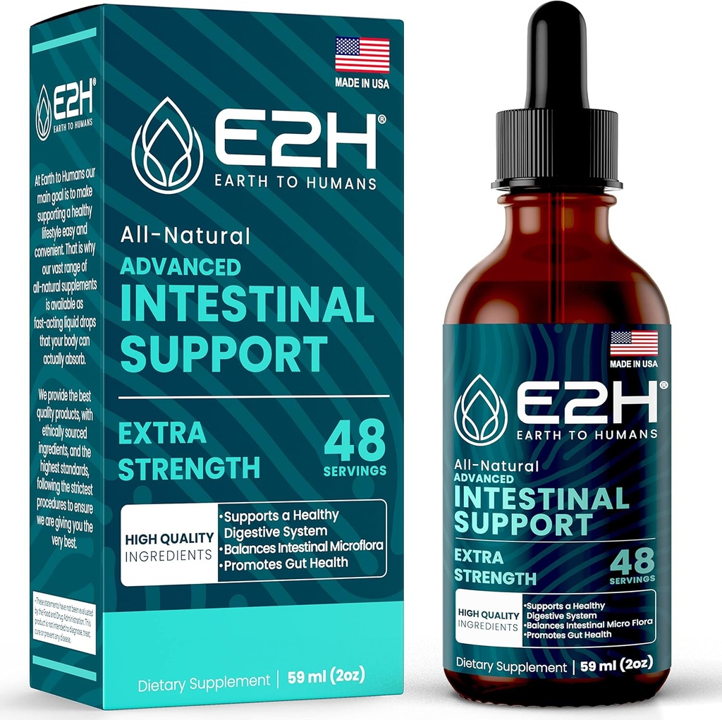 E2H Support intestinal avancé - Nettoyeur intestinal naturel et supplément de nettoyage digestif - Extrait de wormwood et de noix noires - Non-OGM, Vegan - 2 Fl Oz