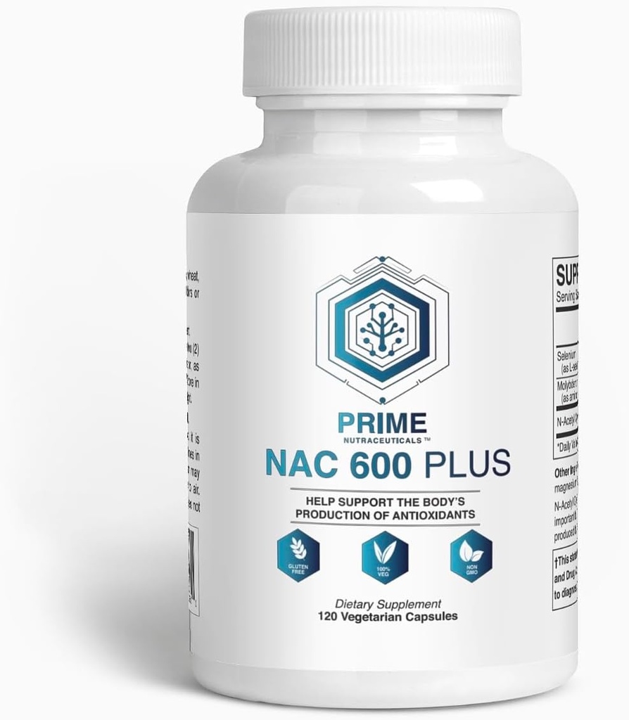 NAC 600 mg pour la santé pulmonaire, le soutien du foie, le soutien immunitaire, la fonction cognitive, la santé respiratoire et les antioxydants - avec le sélénium et le molybdène