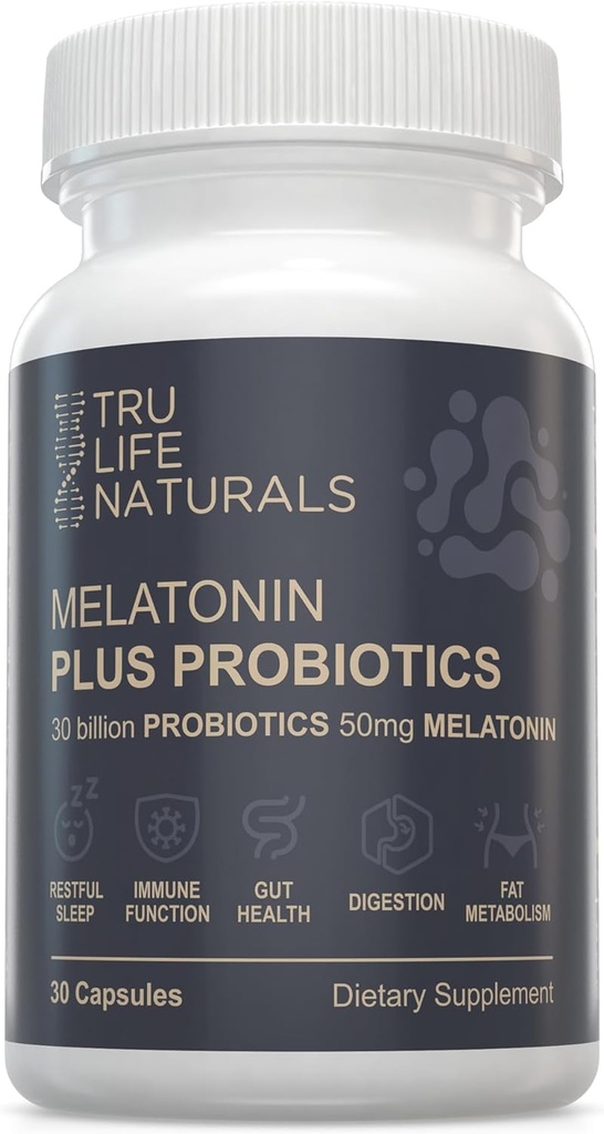 Melatonine 50mg Plus Probiotiques 30 Bill CFU/Better Sommeil/Nuit Formule/Sommeil Supplément de soutien et santé équilibrée Gut - Facile à prendre