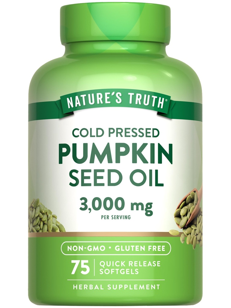 Nature's Truth Pumpkin Seed Oil | 3000mg | 75 Softgels | Cold Pressed Herbal Supplement | Non-GMO & Gluten Free Supplement