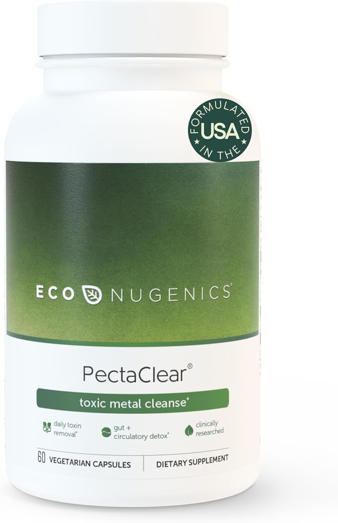 EcoNutgenics PectaClear Detox Supplement for Toxic Metal Cleanse – Elimine naturellement et en toute sécurité les toxines pour Gut, Foie et Rein Detox & Réparation – Aide avec l'énergie, le poids, le bilan hormonal – 60 Capsules