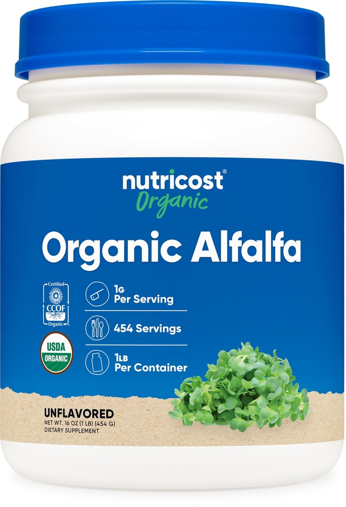 Nutricost poudre d'alfalfa biologique 1LB - USDA certifié 100% biologique, végétarien, non OGM, sans gluten