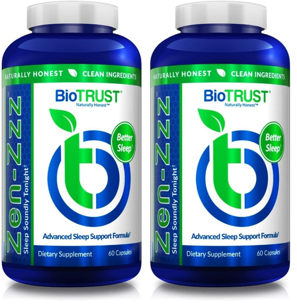 BioTrust Zen-Zzz, Non-Habit-Forming Sleep Support Supplement — Melatonin, L-Theanine, Glycine, Magnesium, Lemon Balm, Passion Flower, Chamomile — 60 Capsules (Pack of 2)