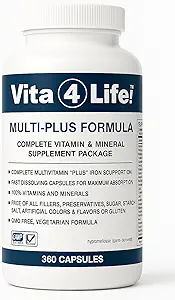 Vita4Life!® Multivitamines bariatriques Multi-Plus Formule: 483% Support en fer: 360 Capsules d'absorption rapide: Complexe complet de vitamine B pour les patients gastriques de passage et manches