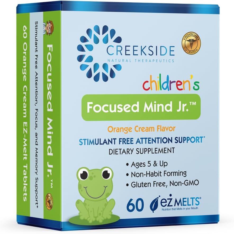 Focused Mind Jr., soutien cognitif pour les enfants, pédiatrie formulé, supplément sans stimulant avec l'inositol, DMAE, sans sucre, végétalien, 60 EZ comprimés fondus