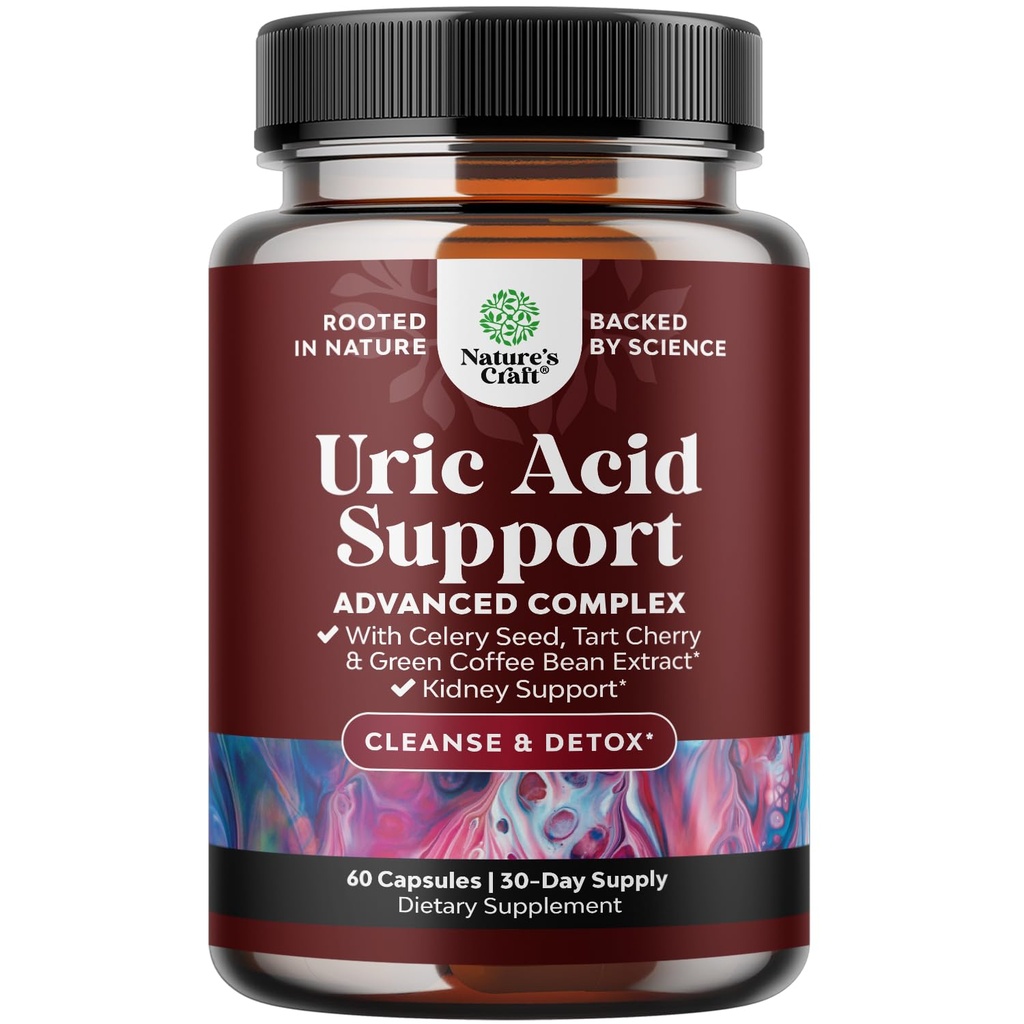 Extrait de haricot de café vert pour le nettoyage et la désintoxication de l'acide urique - Haricots de café vert avec curcuma, cerise de tart et graines de céleri pour les adultes - Flush quotidien d'acide urique pour les articulations support et nettoyant pour le rein – 60 Ct