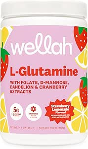 Wellah L-Glutamine Lémonade aux fraises Aromatisée (50 portions) - 5g L-Glutamine par portion, sucrée avec Stevia