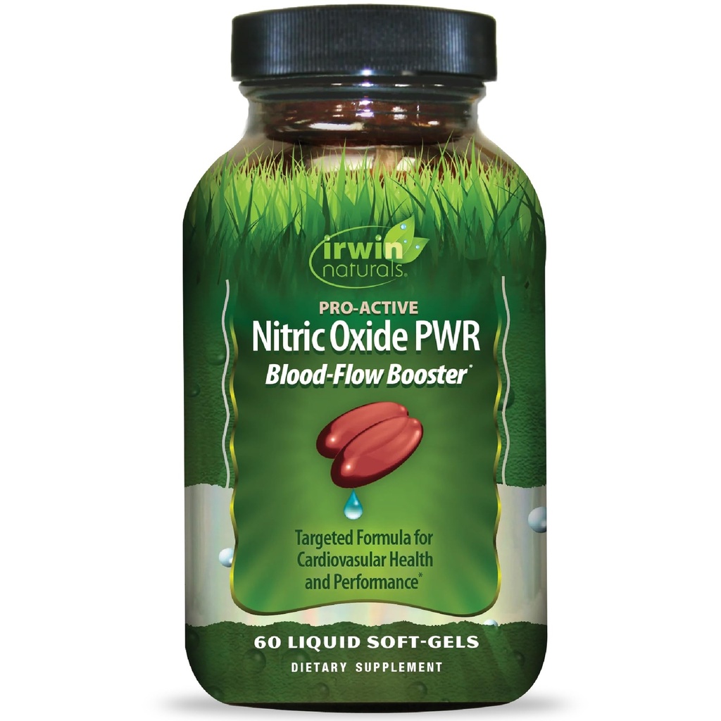 Irwin Naturals Pro-Active Oxyde Nitrique PWR - 60 liquides Soft-Gels - Blood-Flow Booster avec L-Citrulline, racine de betterave et épinards rouges
