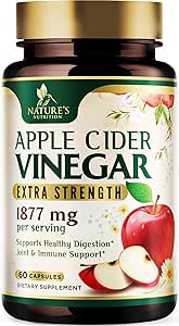 Capsules de vinaigre de cidre de pomme 1877mg - Détox extra-fort et nettoyage avec vitamine D et zinc - pilules de vinaigre de cidre de pomme de terre de qualité supérieure avec digestion naturelle conjointe et soutien immunitaire - Supplément végétarien - 60 capsules