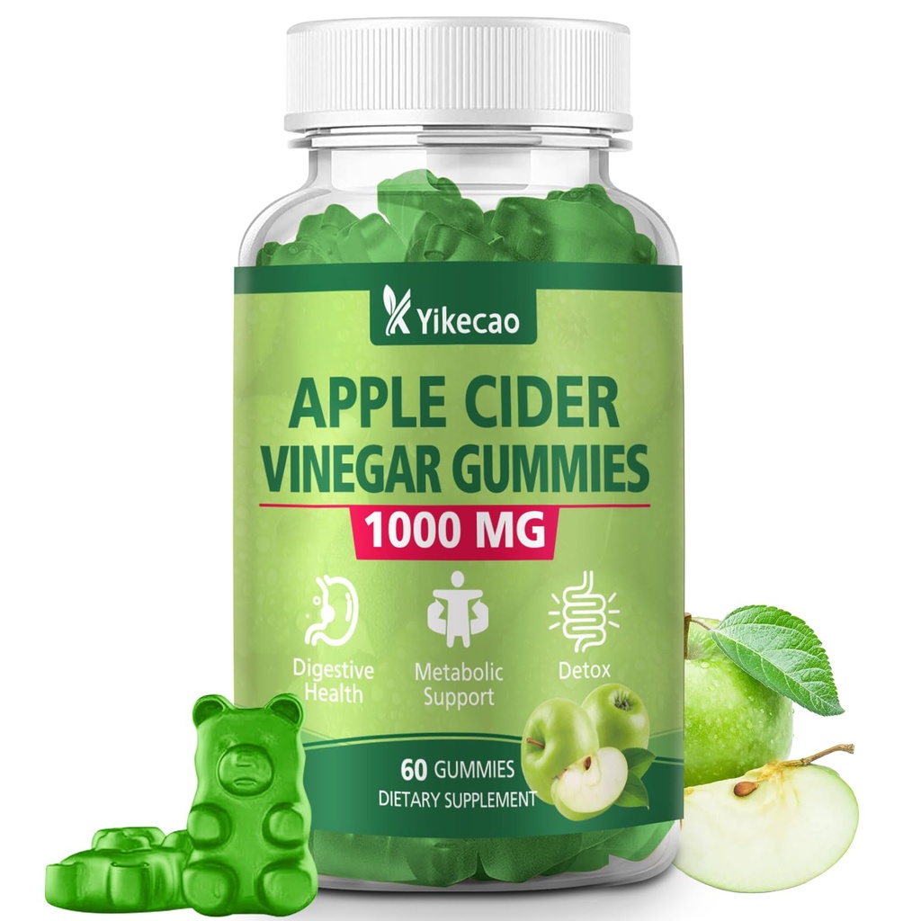 Apple Cider Vinegar Gummies, 1000mg ACV Gummies with The Mother & B12, Apple Cider Vinegar for Digestion, Metabolism, Gut & Energy Support, Immune Health, Keto-Friendly, Vegan, Non-GMO, 60 Count