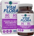 Vital Planet - Vital Flora Women Plus de 55 Probiotiques quotidiens, 60 Million CFU, différentes souches, prébiotiques organiques, soutien vaginal et immunitaire, probiotiques de santé digestive pour les femmes 60 Capsules
