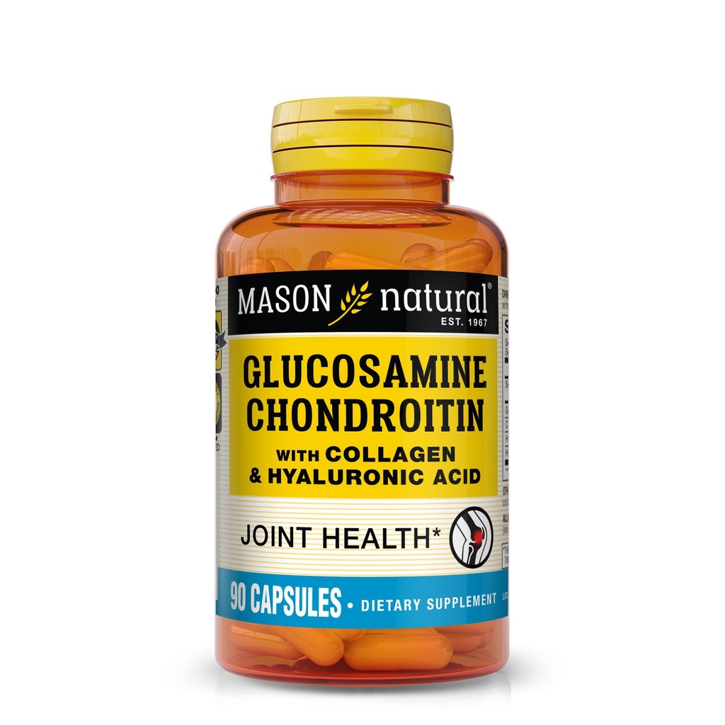 MASON NATURAL Glucosamine Chondroïtine avec collagène et acide hyaluronique, capsules d'approvisionnement de 45 jours pour l'articulation normale, mobilité, flexibilité et soutien du vieillissement, 90 capsules