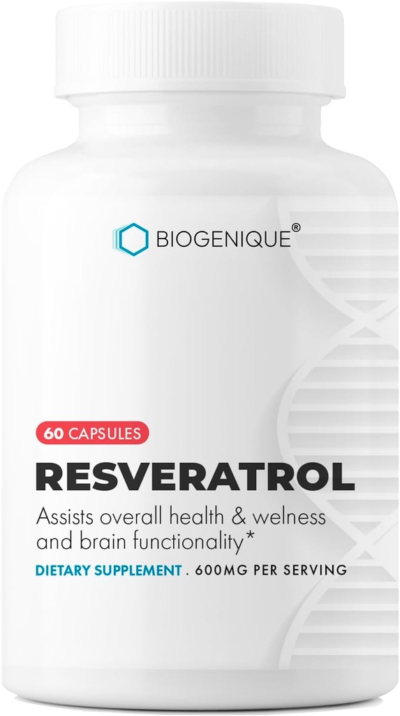 Resvératrol 600mg Potent Antioxydants et Trans-Resvératrol de l'extrait de racine de polygone, favorise l'anti-âge et le soutien cardiovasculaire, 60 Capsules - Fabriqué aux États-Unis - Vegan, Non-OGM, Sans gluten