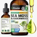 BIO KRAUTER Irish Sea Moss Drops - Supplément de mousse de mer Chondrus Crispus avec Bladderwrack - Supplément d'iode sans alcool et sans sucre - 2 Fl.Oz.