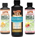 Barlean's Vegan Omega 3 supplément à l'huile d'algue liquide, comprend mélange d'huile de lin et d'algue, pêche au gingembre, et arômes de citronade rose, EPA et acides gras DHA