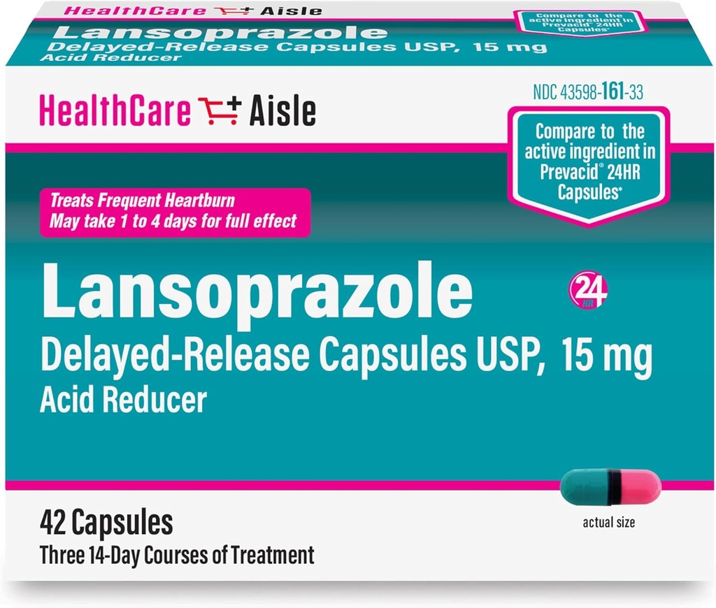 SantéCareAisle Lansoprazole 15 mg - 42 Capsules de libération différée - Réducteur d'acide, traite les brûlures d'estomac fréquentes