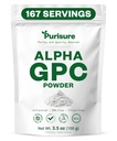 Purisure Alpha GPC Powder, Choline Supplement and Nootropics, Cognitive and Mood Support, Helps Stimulate Brain Focus, Memory Performance and Concentration, 100g, 167 Servings