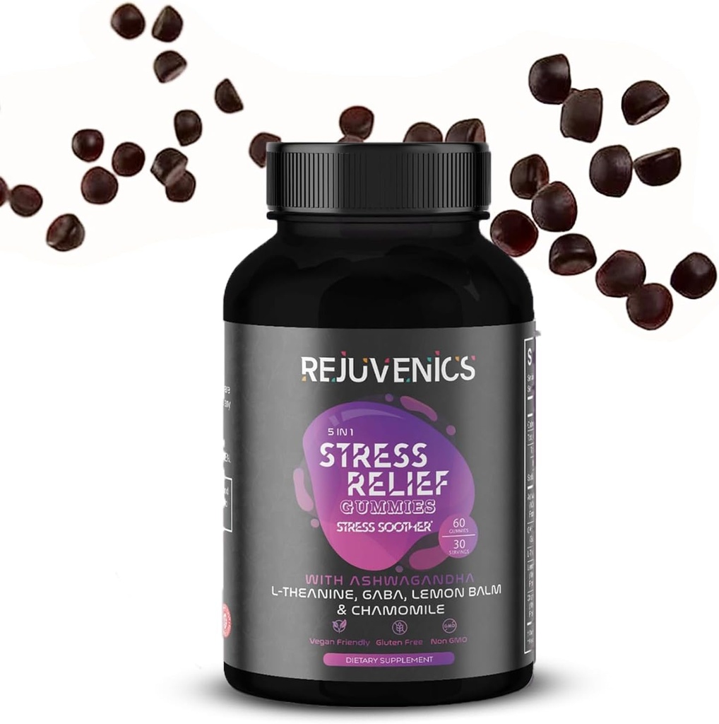 Gummies anti-stress avec Ashwagandha, L-Theanine, GABA, Lemon Baume et Camomile -60 comtes