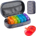 Serfeymi Weekly Pill Organizer 2 fois par jour AM PM Upgraded Rainbow Pill Box 7 Day with Portable Zipper Pill Case en cuir PU, Organisateur de médecine pour les pilules, vitamines, huiles de poisson - Lignes 01