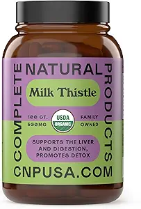 Complete Natural Products Pure Organic Milk Thistle Capsules - 500 mg Silymarin Powder 100 Pills